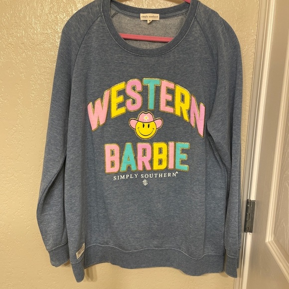Simply Southern Western Barbie Patch emoji crew sweatshirt casual loungewear M - Picture 1 of 7